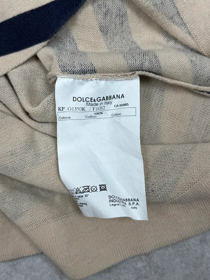 2000s Dolce & Gabbana Beige & Navy V Neck Wool Striped Sweater ZNMfxFN 7