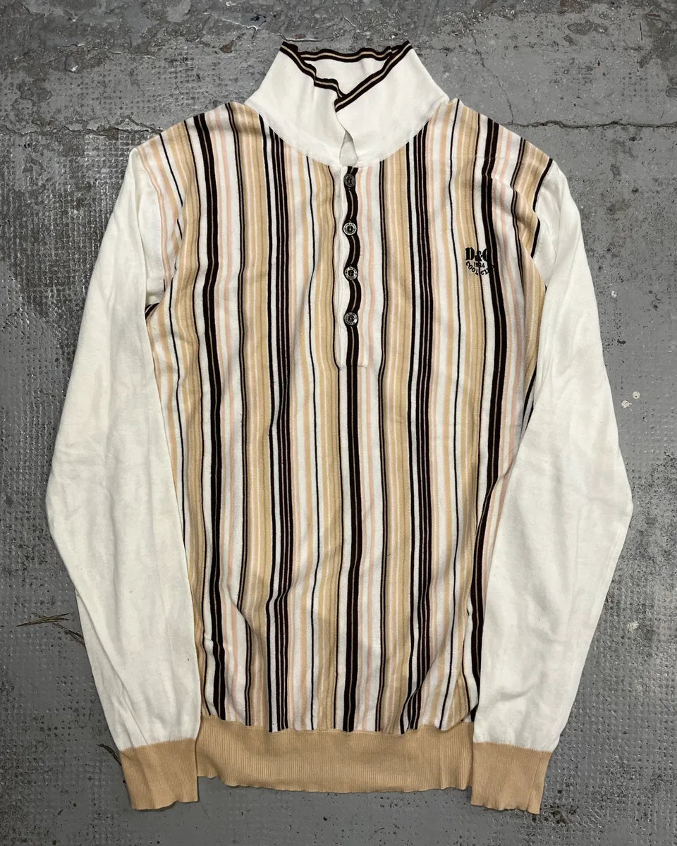 2000s Dolce & Gabbana Beige & White Striped Polo Sweater DAWJkRq 0