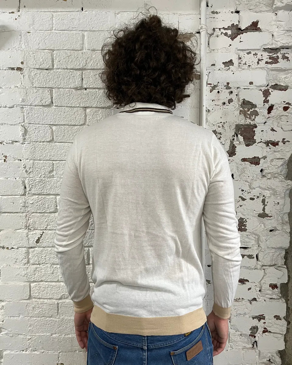 2000s Dolce & Gabbana Beige & White Striped Polo Sweater DAWJkRq 2