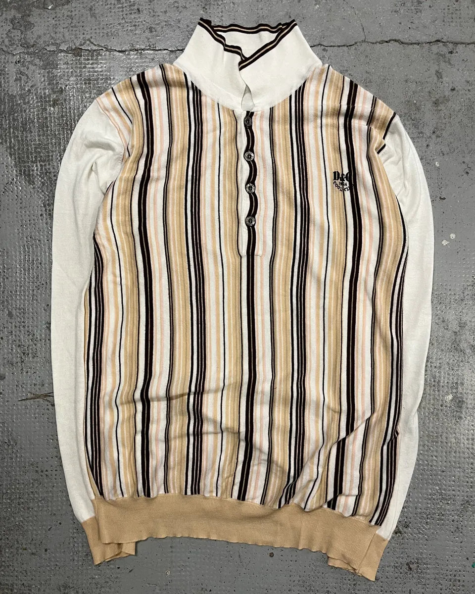 2000s Dolce & Gabbana Beige & White Striped Polo Sweater DAWJkRq 3
