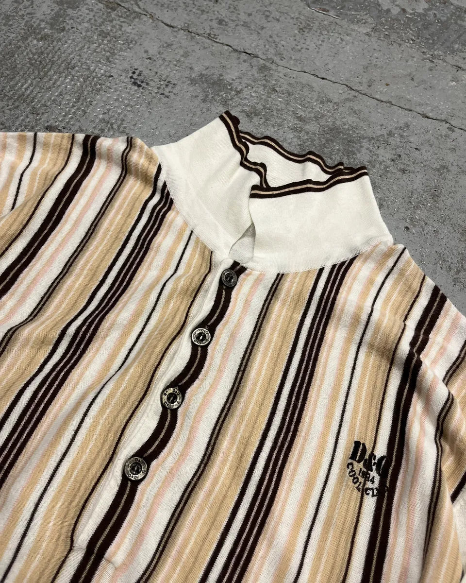 2000s Dolce & Gabbana Beige & White Striped Polo Sweater DAWJkRq 4