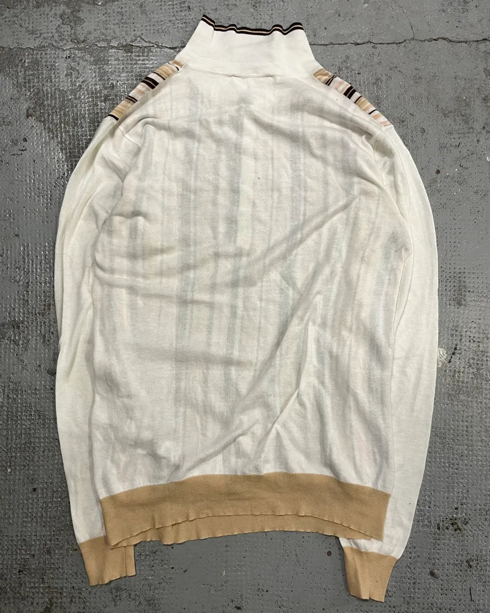 2000s Dolce & Gabbana Beige & White Striped Polo Sweater DAWJkRq 7