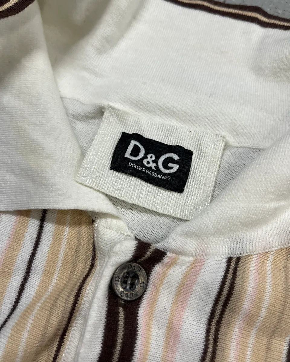 2000s Dolce & Gabbana Beige & White Striped Polo Sweater DAWJkRq 8