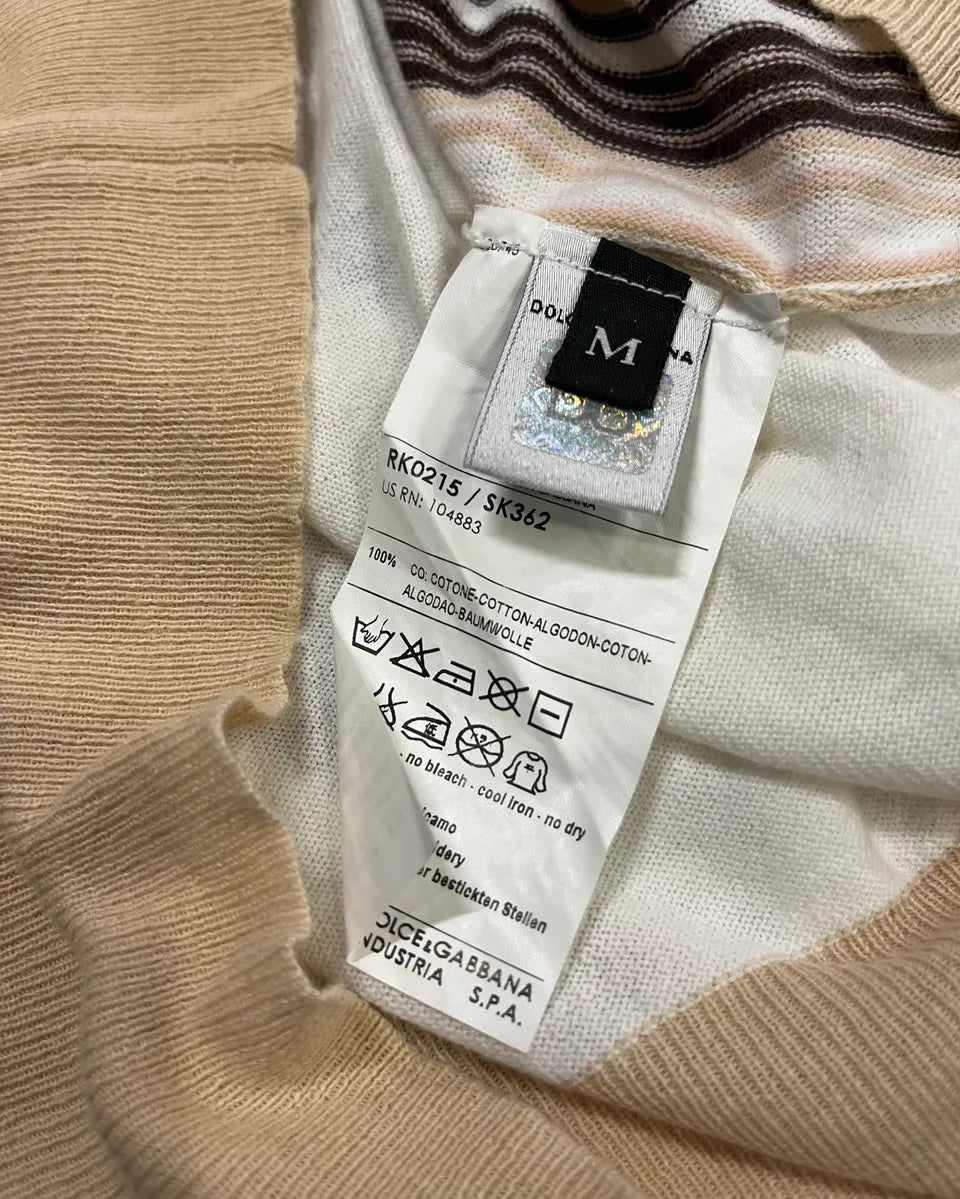 2000s Dolce & Gabbana Beige & White Striped Polo Sweater DAWJkRq 9