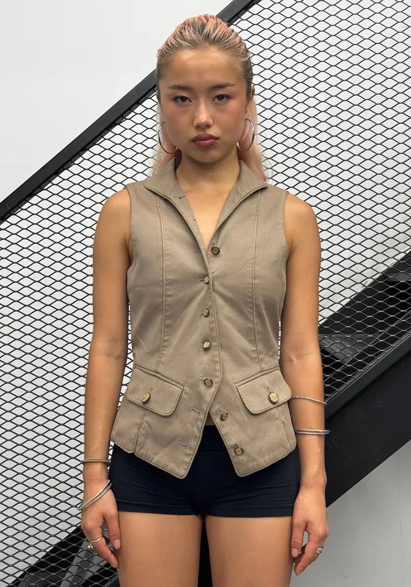 2000s Dolce & Gabbana Beige Buttoned Vest bZCHvYN 0
