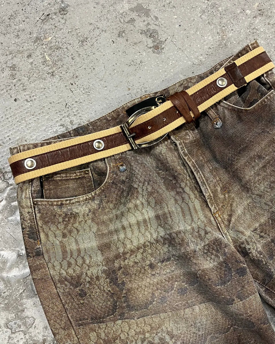 2000s Dolce & Gabbana Beige Canvas & Brown Leather Belt GncZUgg 0