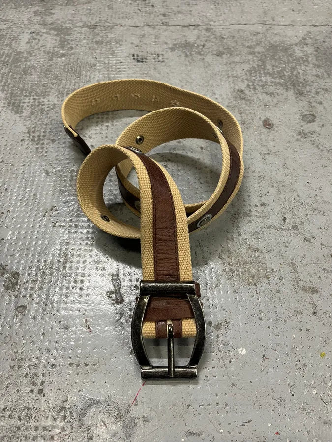 2000s Dolce & Gabbana Beige Canvas & Brown Leather Belt GncZUgg 1