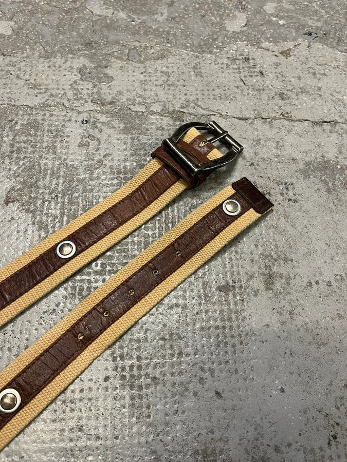 2000s Dolce & Gabbana Beige Canvas & Brown Leather Belt GncZUgg 2