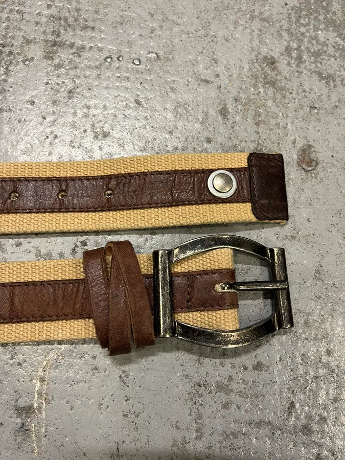2000s Dolce & Gabbana Beige Canvas & Brown Leather Belt GncZUgg 3