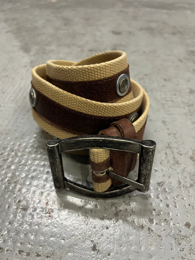 2000s Dolce & Gabbana Beige Canvas & Brown Leather Belt GncZUgg 4