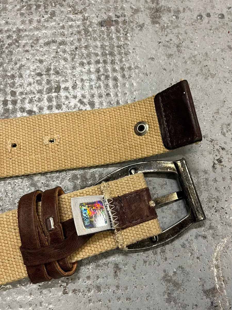 2000s Dolce & Gabbana Beige Canvas & Brown Leather Belt GncZUgg 5