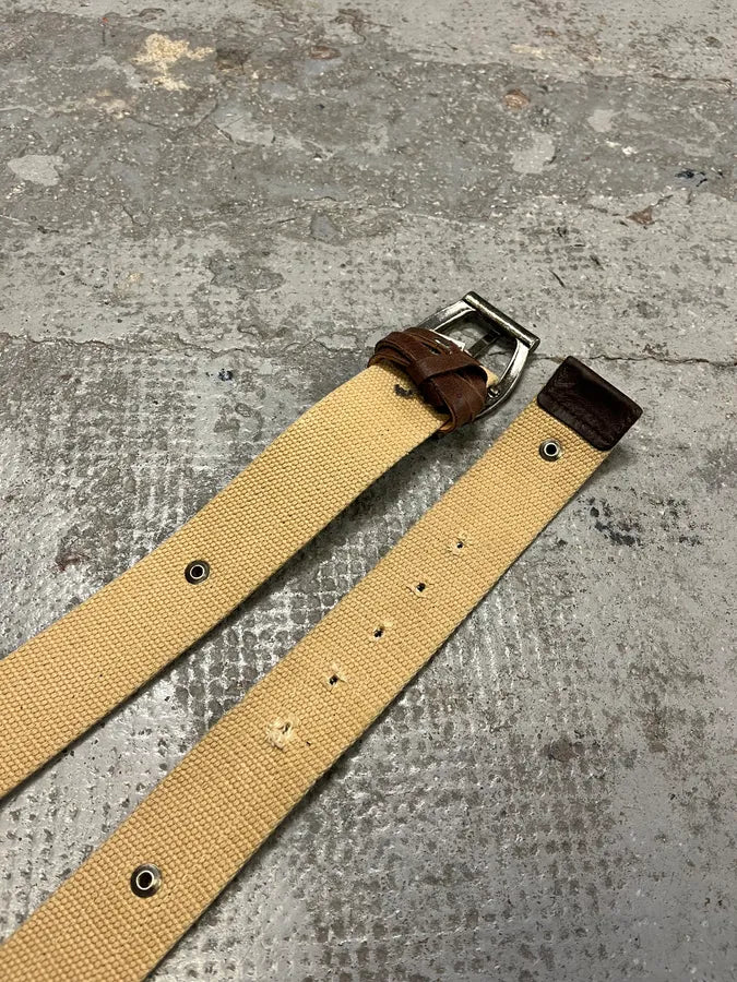 2000s Dolce & Gabbana Beige Canvas & Brown Leather Belt GncZUgg 6