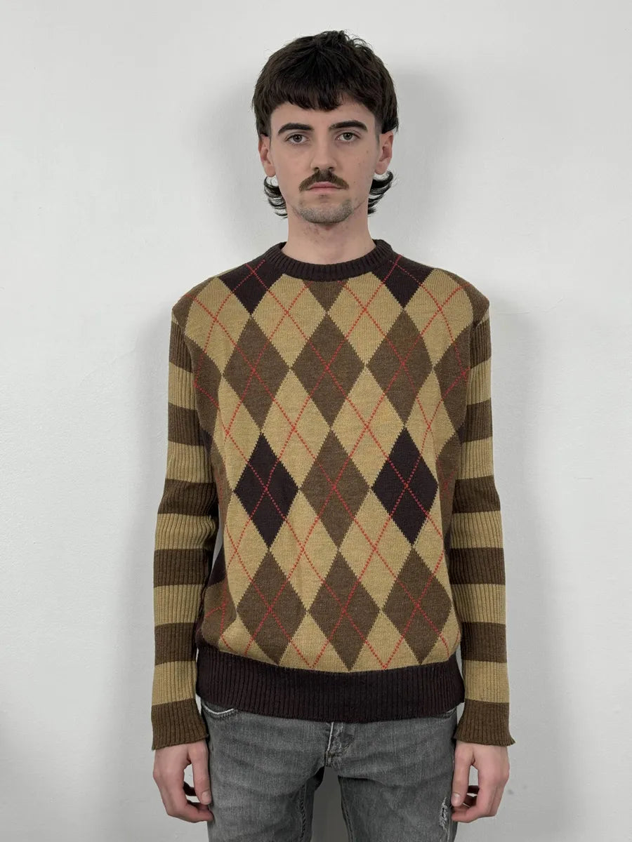 2000s Dolce & Gabbana Beige Checkered Classy Wool Sweater SXUENGD 1