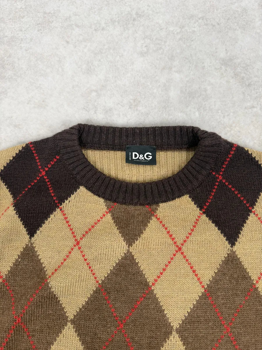 2000s Dolce & Gabbana Beige Checkered Classy Wool Sweater SXUENGD 4