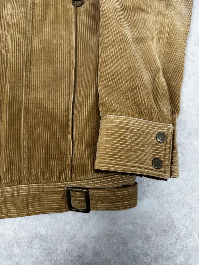 2000s Dolce & Gabbana Beige Corduroy Brown Collar Jacket OnUZRnF 7