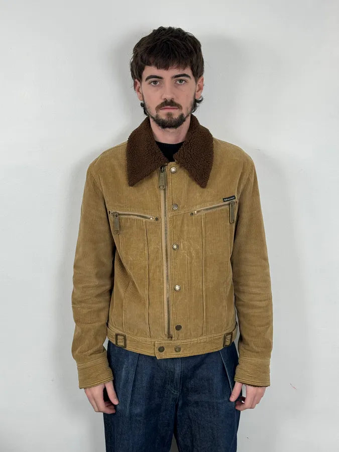 2000s Dolce & Gabbana Beige Corduroy Brown Collar Jacket OnUZRnF 1