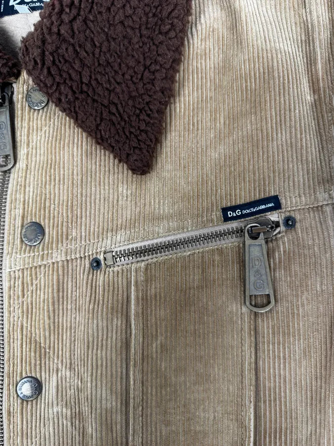 2000s Dolce & Gabbana Beige Corduroy Brown Collar Jacket OnUZRnF 9