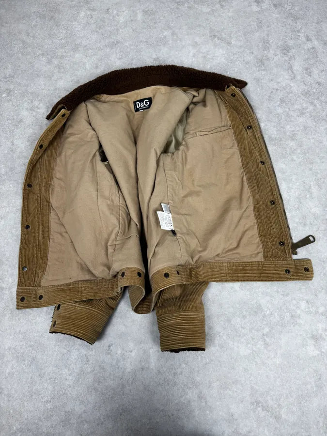 2000s Dolce & Gabbana Beige Corduroy Brown Collar Jacket OnUZRnF 6