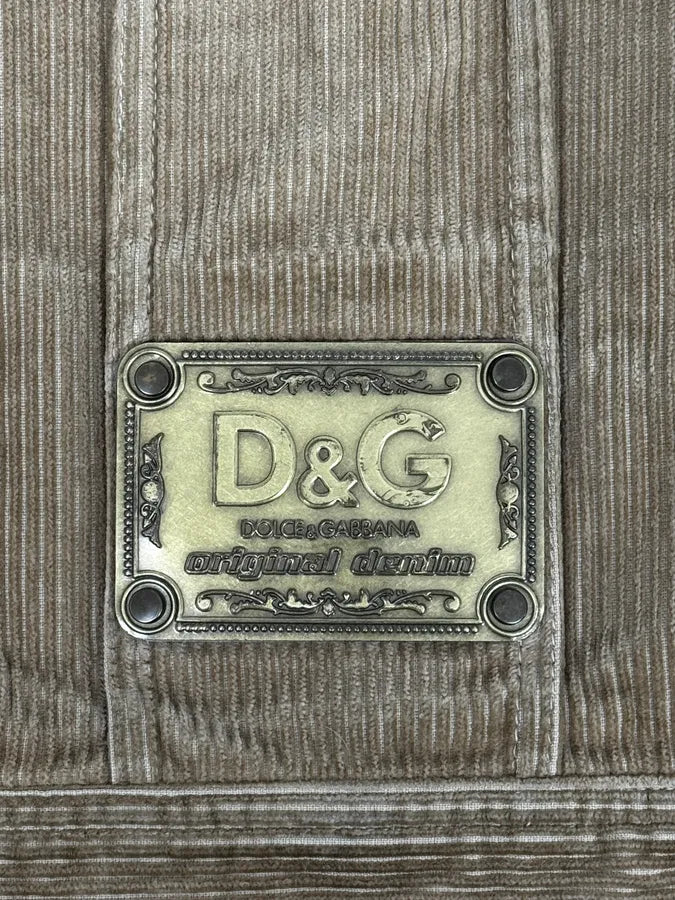 2000s Dolce & Gabbana Beige Corduroy Brown Collar Jacket OnUZRnF 11
