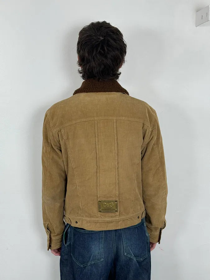 2000s Dolce & Gabbana Beige Corduroy Brown Collar Jacket OnUZRnF 2
