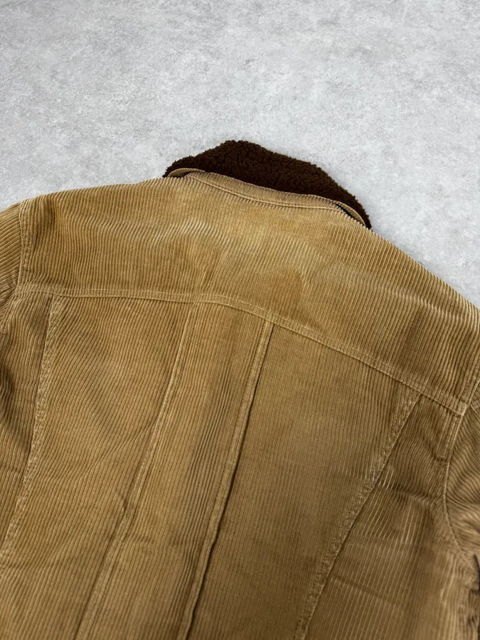 2000s Dolce & Gabbana Beige Corduroy Brown Collar Jacket OnUZRnF 5