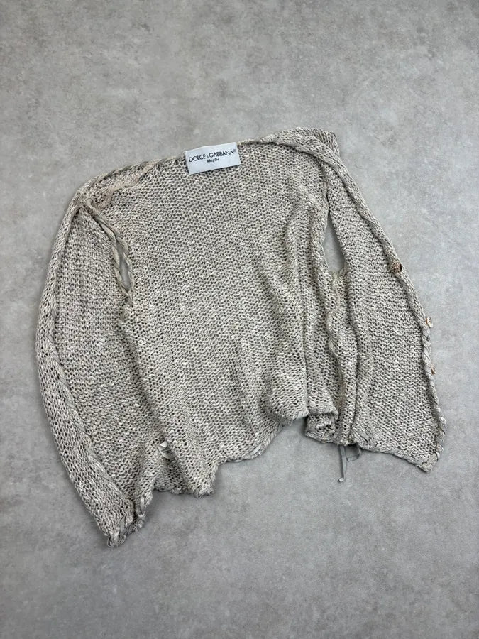 1990s Dolce & Gabbana Beige Fishnet Vest FNPIQgU 6