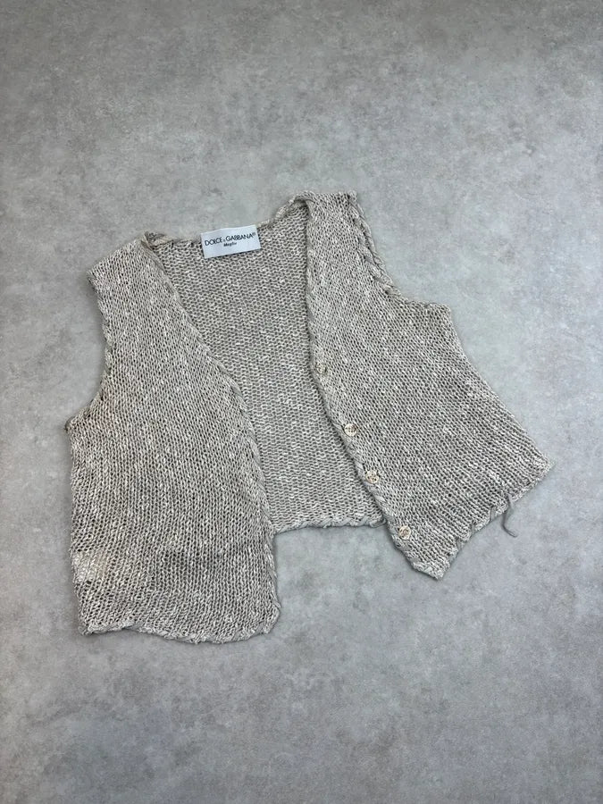 1990s Dolce & Gabbana Beige Fishnet Vest FNPIQgU 3