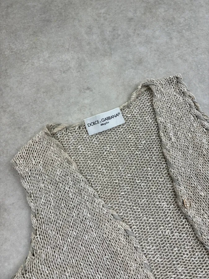 1990s Dolce & Gabbana Beige Fishnet Vest FNPIQgU 4