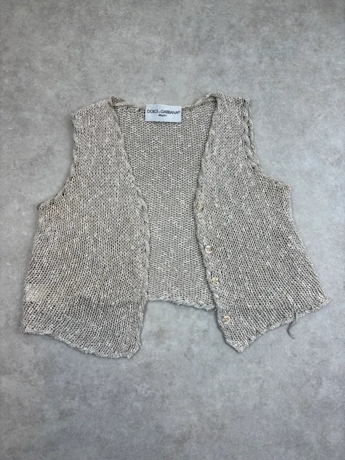1990s Dolce & Gabbana Beige Fishnet Vest FNPIQgU 2