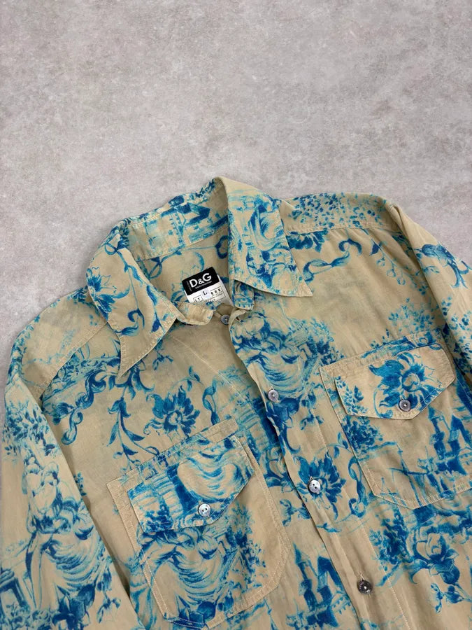 SS2004 Dolce & Gabbana Beige & Blue Floral Shirt XJKKhsV 4