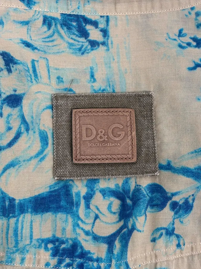 SS2004 Dolce & Gabbana Beige & Blue Floral Shirt XJKKhsV 9