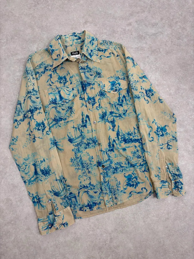 SS2004 Dolce & Gabbana Beige & Blue Floral Shirt XJKKhsV 3