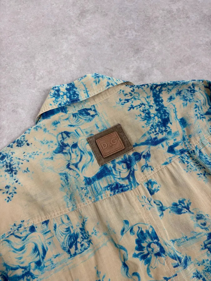 SS2004 Dolce & Gabbana Beige & Blue Floral Shirt XJKKhsV 8