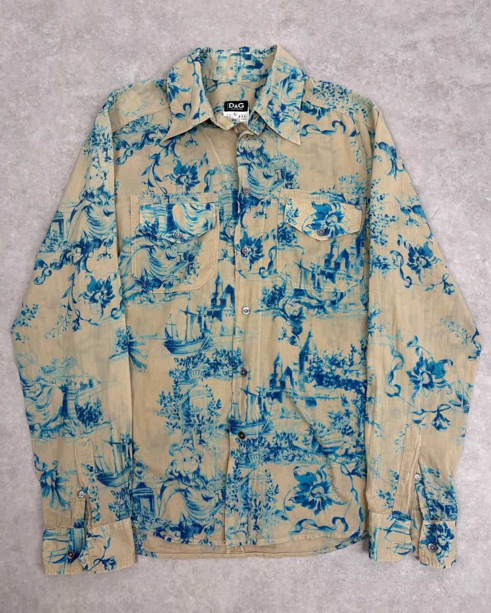 SS2004 Dolce & Gabbana Beige & Blue Floral Shirt XJKKhsV 0