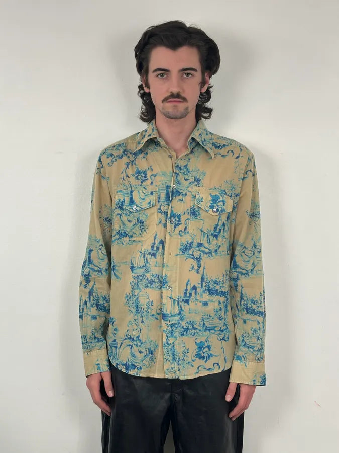SS2004 Dolce & Gabbana Beige & Blue Floral Shirt XJKKhsV 1