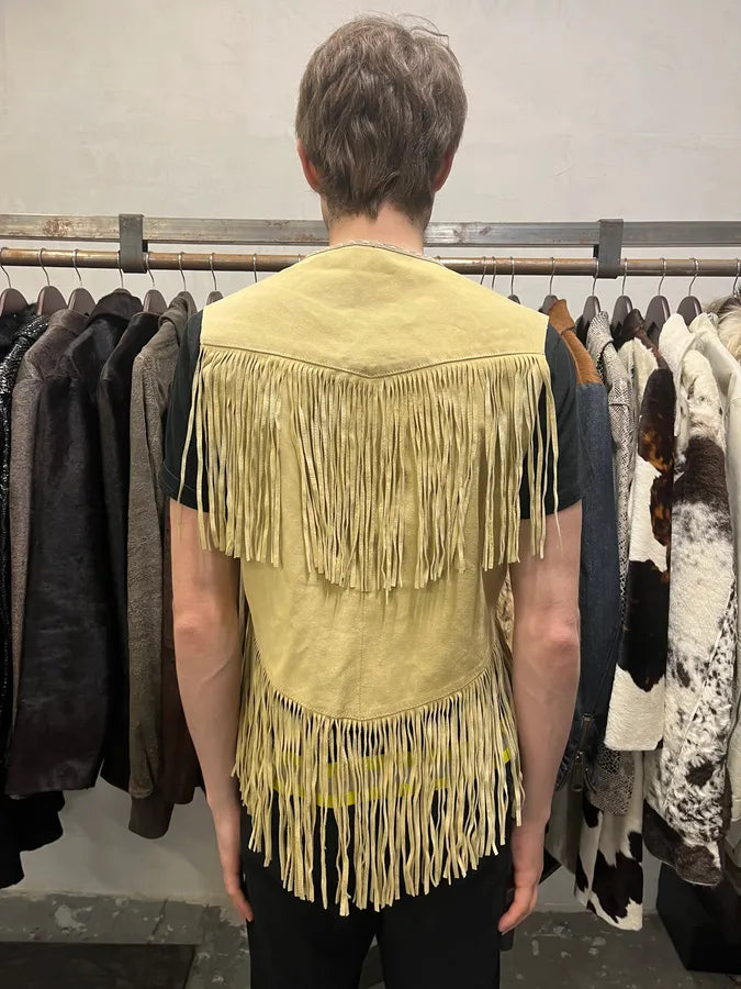 2000s Dolce & Gabbana Beige Fringe Cowboy Leather Vest (S/M) KOhHmJz 2