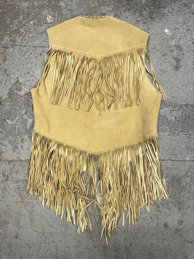 2000s Dolce & Gabbana Beige Fringe Cowboy Leather Vest (S/M) KOhHmJz 6