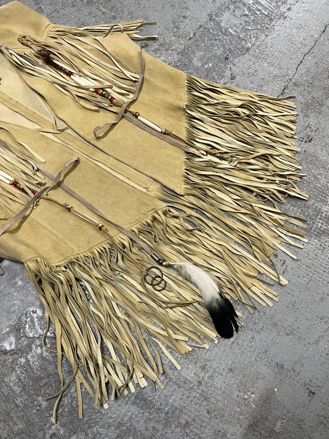 2000s Dolce & Gabbana Beige Fringe Cowboy Leather Vest (S/M) KOhHmJz 7