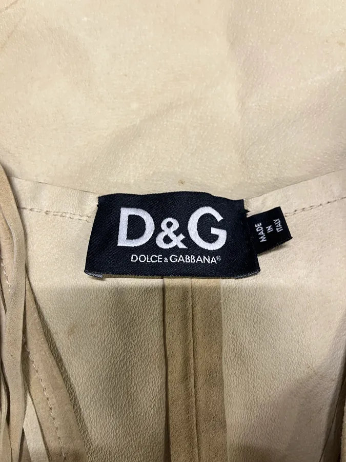 2000s Dolce & Gabbana Beige Fringe Cowboy Leather Vest (S/M) KOhHmJz 8