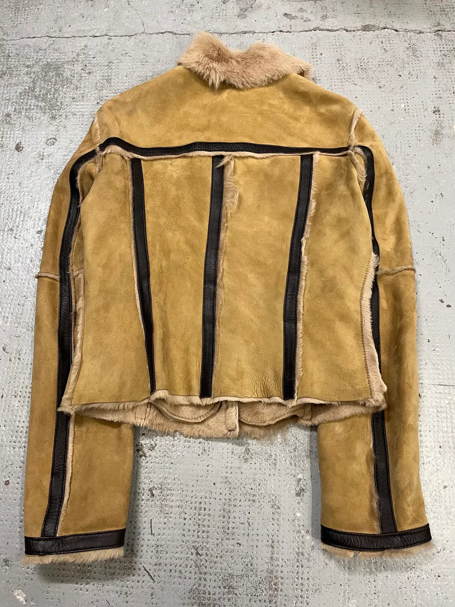 2000s Dolce & Gabbana Beige Fur Collar Camel Leather Jacket FWPsBHH 4
