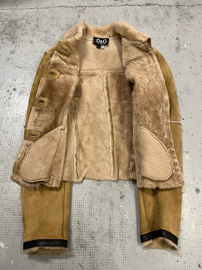2000s Dolce & Gabbana Beige Fur Collar Camel Leather Jacket FWPsBHH 7