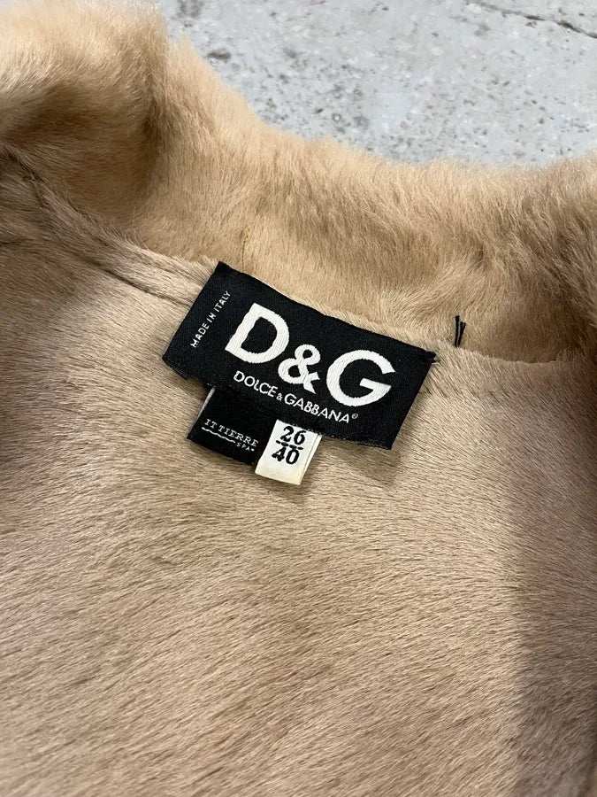 2000s Dolce & Gabbana Beige Fur Collar Camel Leather Jacket FWPsBHH 8