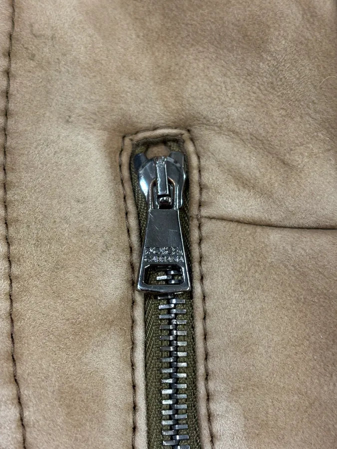 2000s Dolce & Gabbana Beige Asymmetrical Fur Collar Suede Leather Jacket DrsDSYI 8