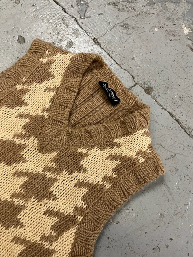 2000s Dolce & Gabbana Beige Houndstooth Sleeveless Sweater LSFvMnX 3