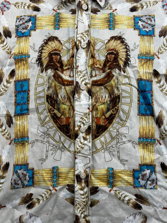2000s Dolce & Gabbana Beige Iroquois Chief Portrait Shirt pXsnWHV 7