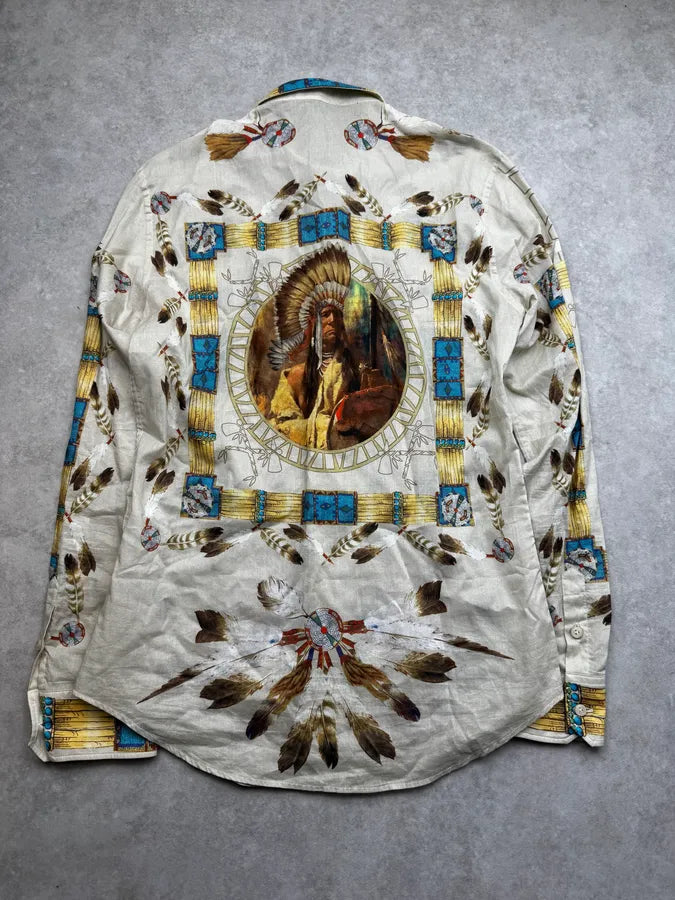 2000s Dolce & Gabbana Beige Iroquois Chief Portrait Shirt pXsnWHV 1