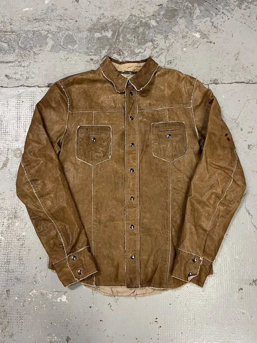2000s Dolce & Gabbana Beige Leather Shirt Jacket gEkbEeJ 0