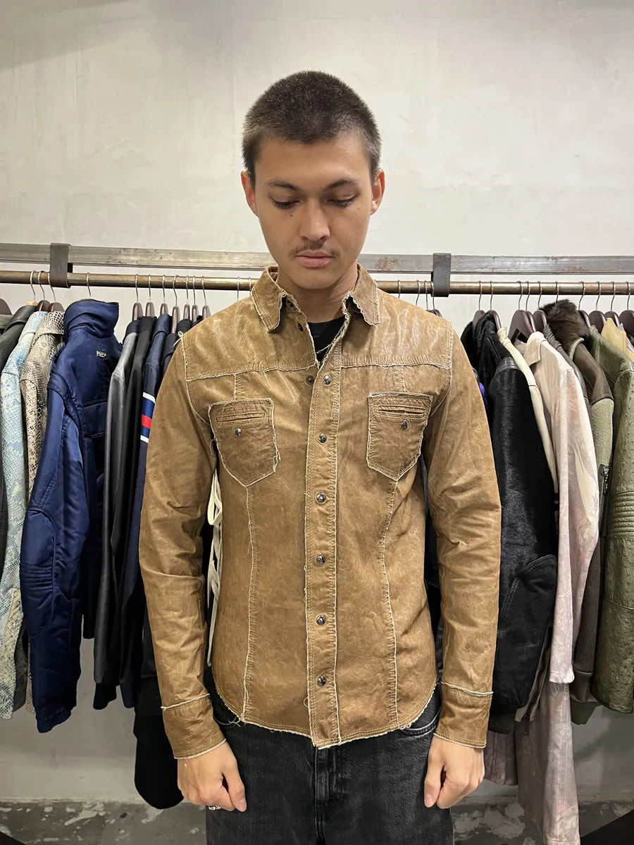 2000s Dolce & Gabbana Beige Leather Shirt Jacket gEkbEeJ 1