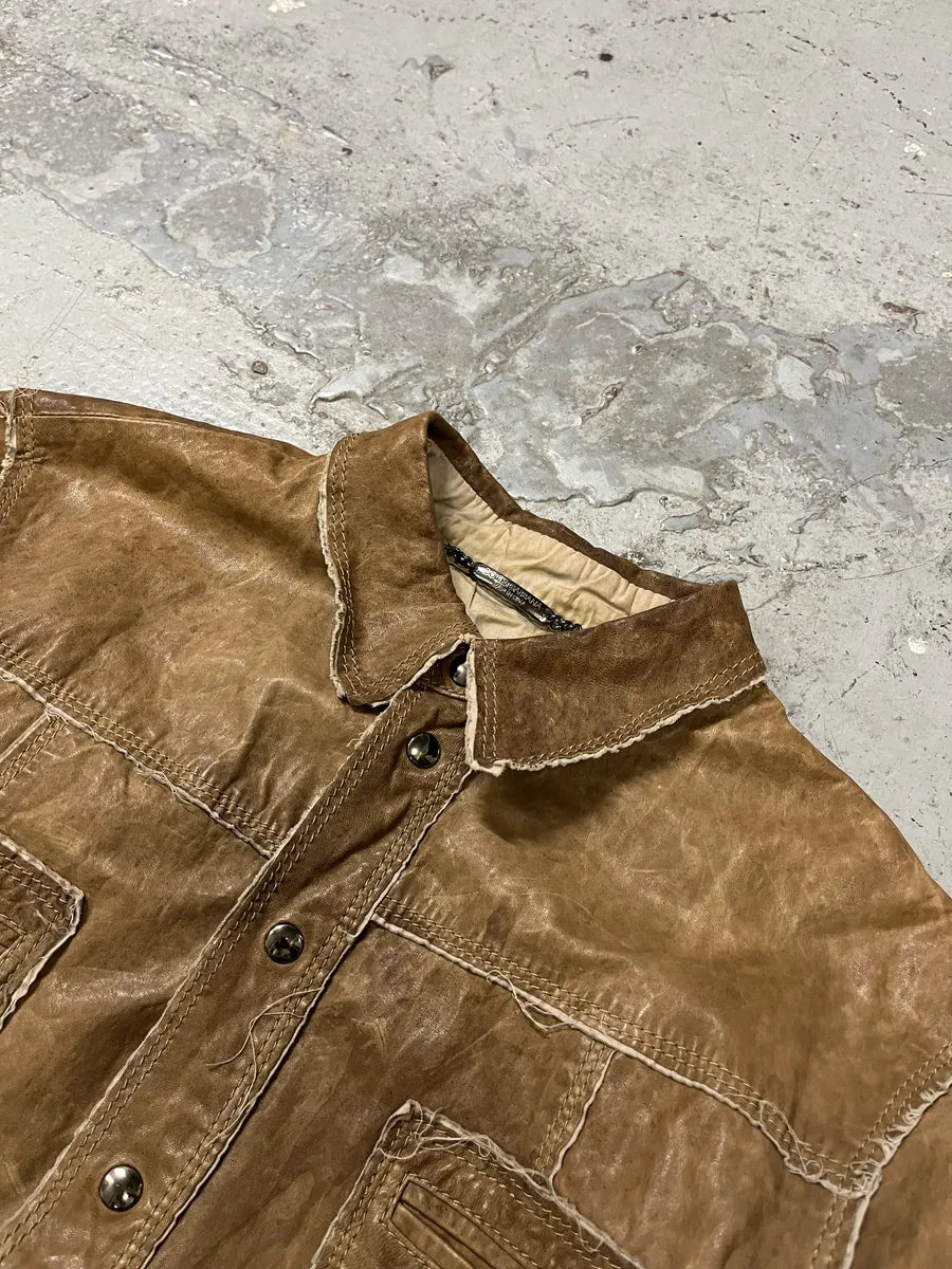 2000s Dolce & Gabbana Beige Leather Shirt Jacket gEkbEeJ 11