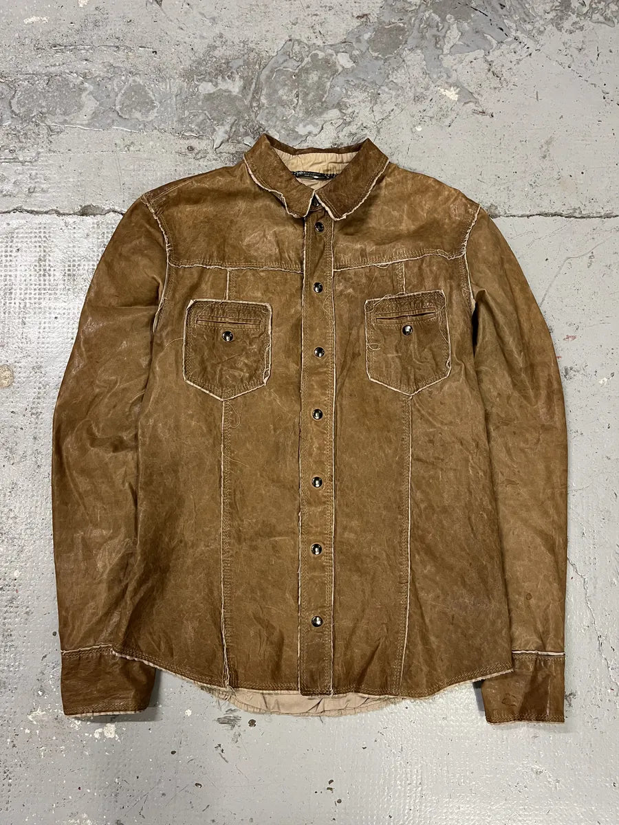 2000s Dolce & Gabbana Beige Leather Shirt Jacket gEkbEeJ 2